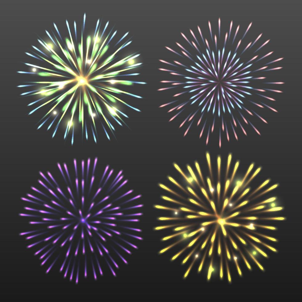 feestelijk vuurwerk op donkere achtergrond, vectorillustratie vector