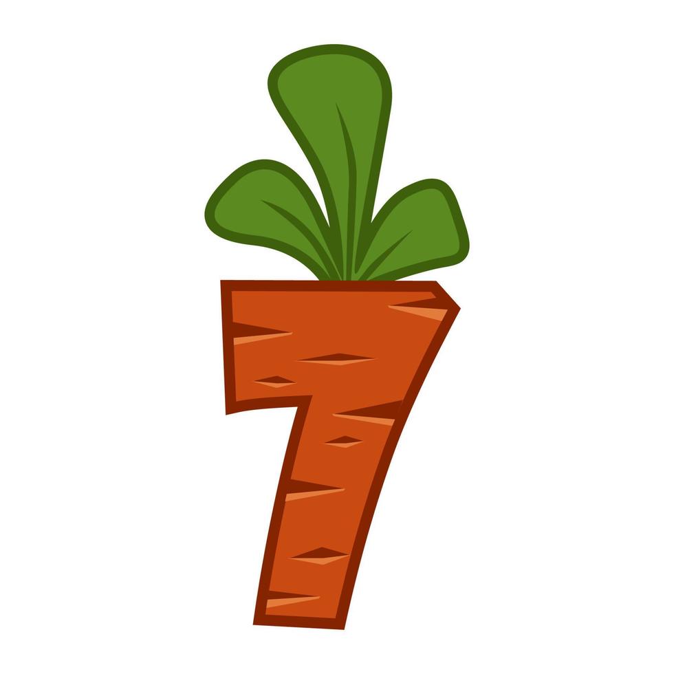 cartoon wortel nummer zeven lettertype kinderen nummer. oranje figuur 7. vector