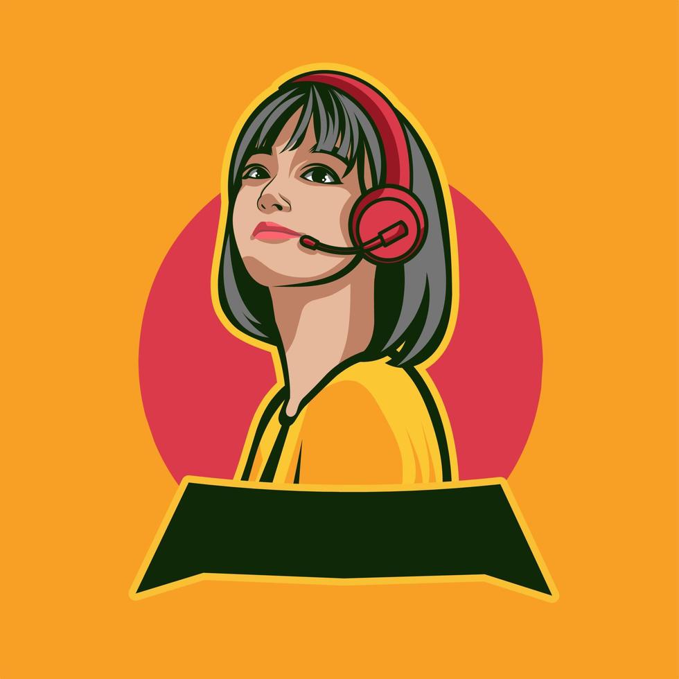 vrouwenlogo met oortelefoon op hoofd, voor streaming-logo vector