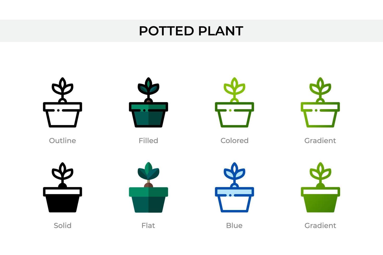 potplant icoon in verschillende stijl. potplant vector iconen ontworpen in omtrek, solide, gekleurd, gevuld, verloop en vlakke stijl. symbool, logo afbeelding. vector illustratie