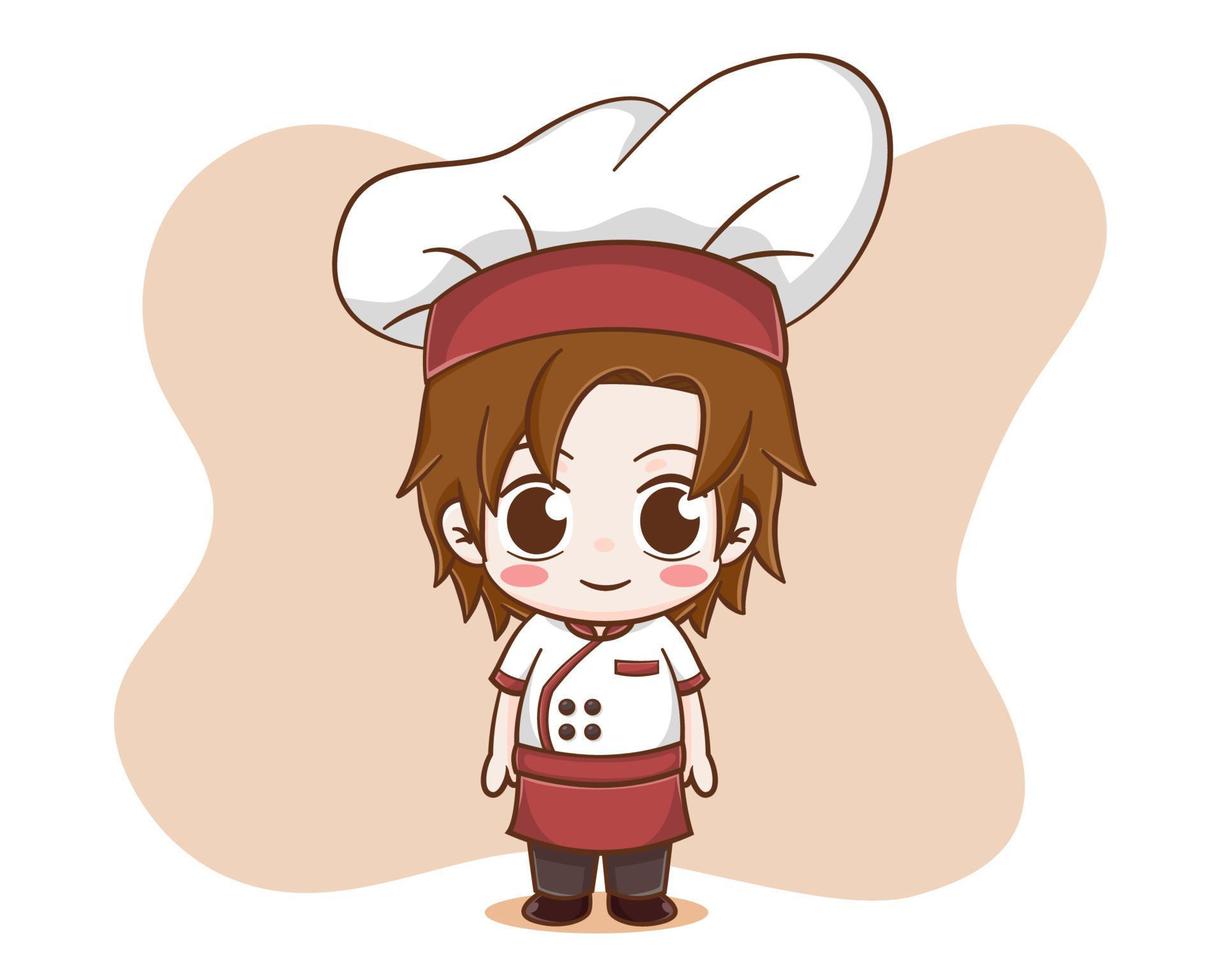 schattige chef-kok jongen cartoon afbeelding vector