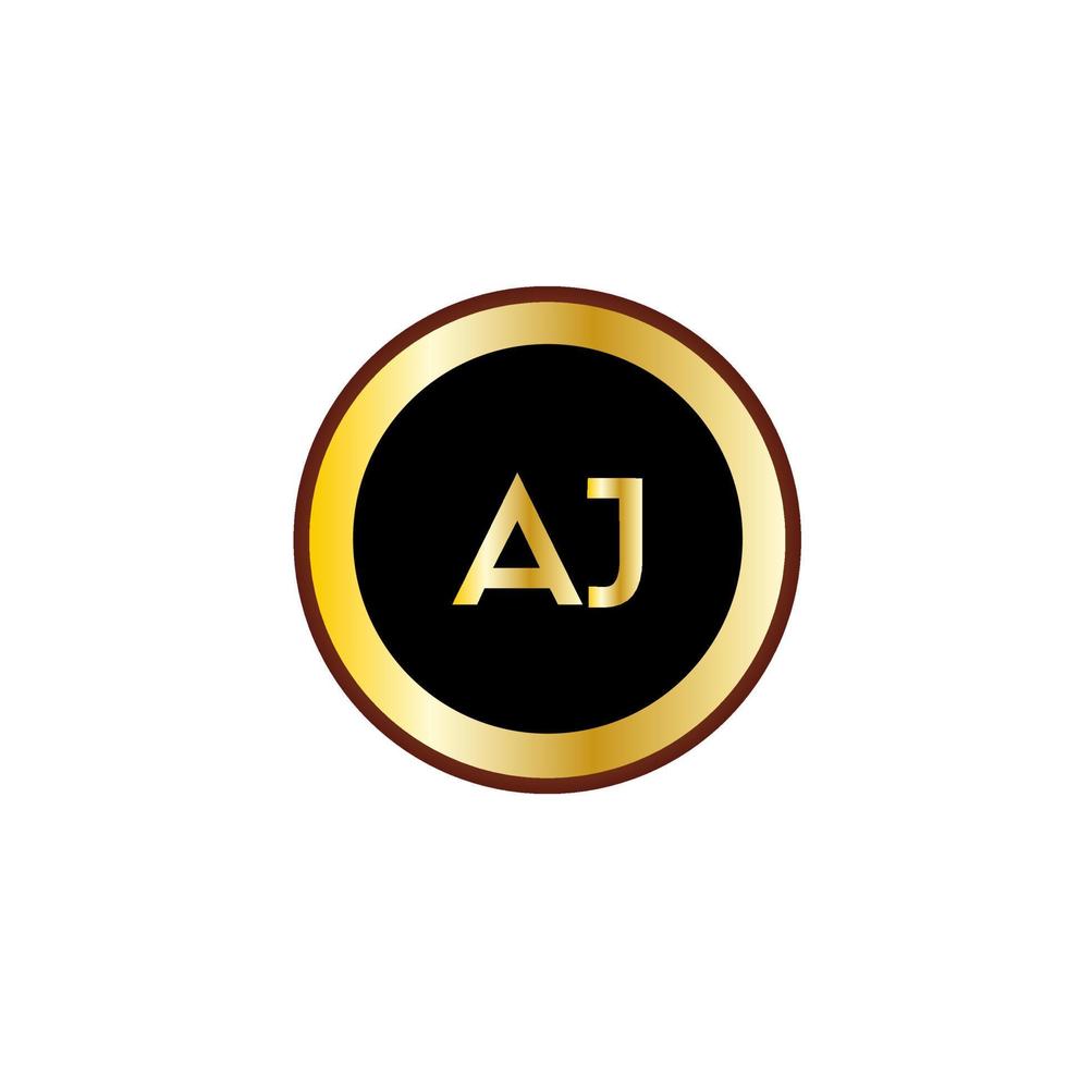 aj letter cirkel logo-ontwerp met gouden kleur vector