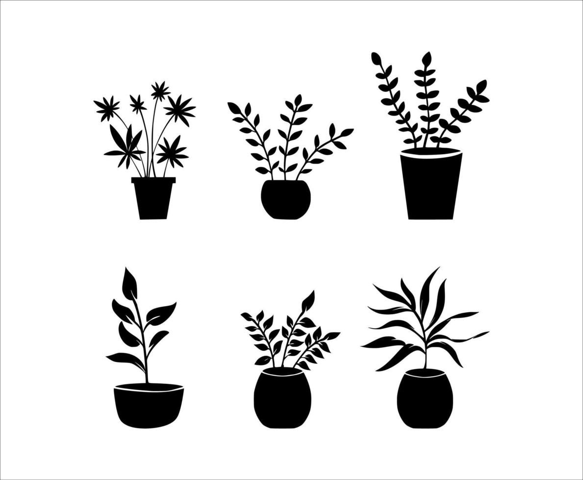 silhouet bloem in een pot collectie vector