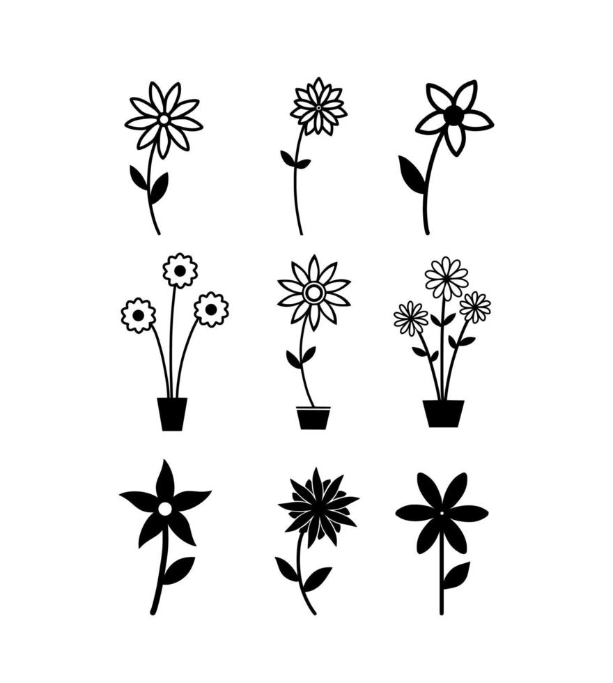 set van bloem in silhouet vector