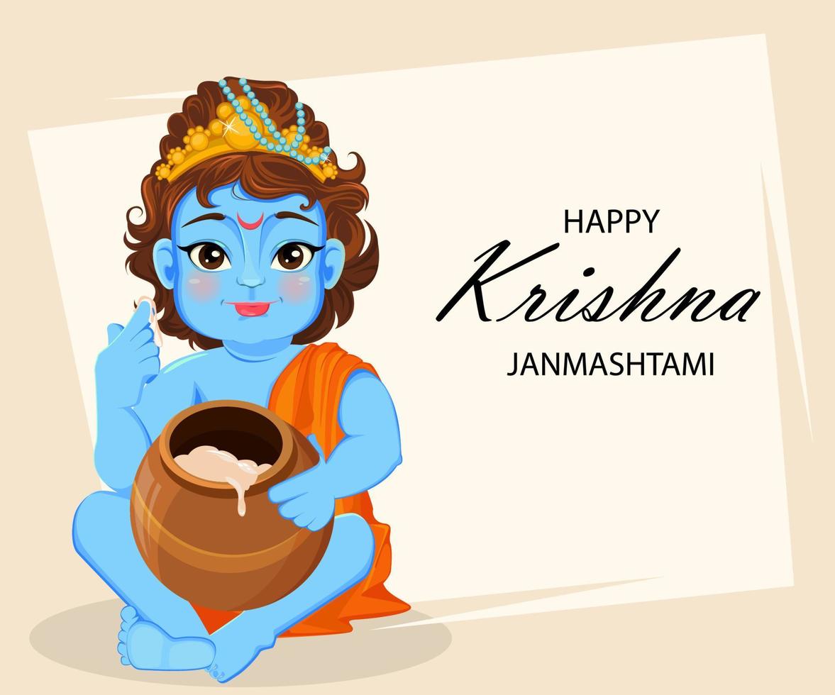 gelukkige krishna janmashtami-wenskaart vector