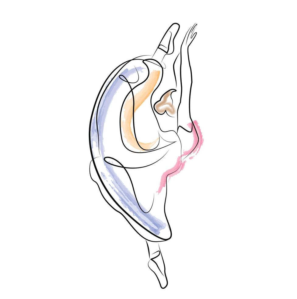 schets van een vrouw in een jurk ballet pose danser lijntekeningen continue kunst aquarel pictogram meisje vector