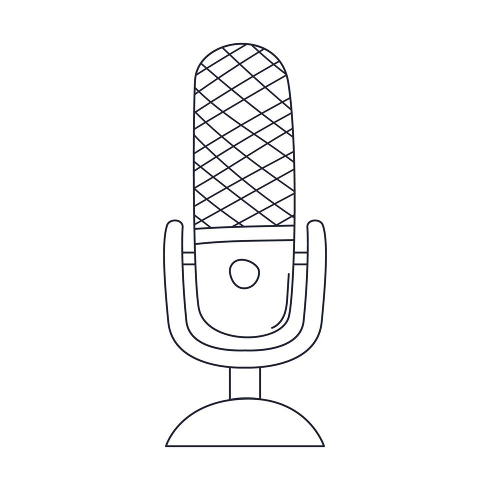 schets draadloze professionele studiomicrofoon op standaard. muzikale audioapparatuur voor podcasting, zang. lineaire doodle zwart-wit vectorillustratie geïsoleerd op een witte achtergrond. vector