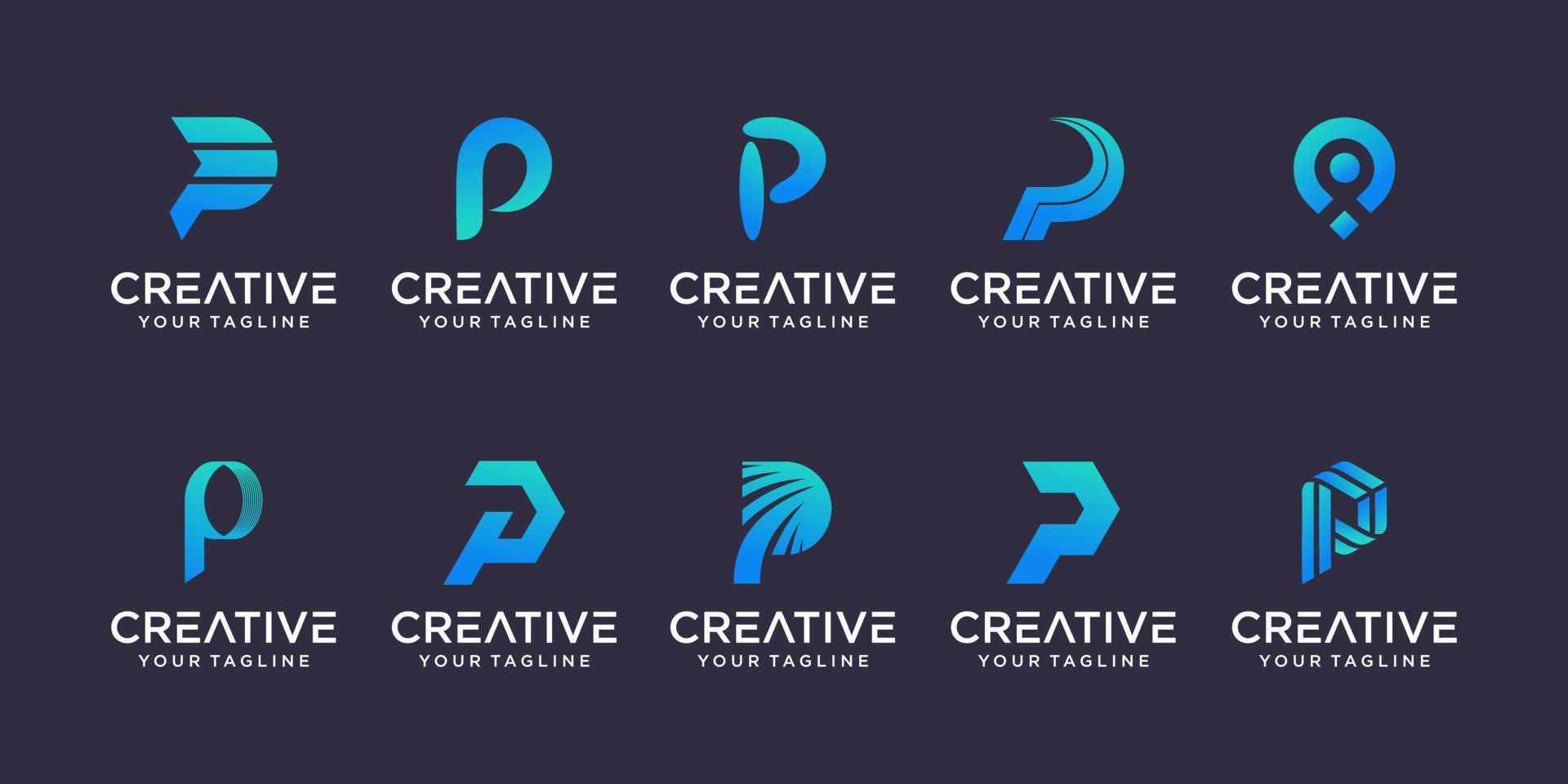 set van abstracte eerste letter p logo sjabloon. pictogrammen voor het bedrijfsleven van mode, automotive, financiële vector