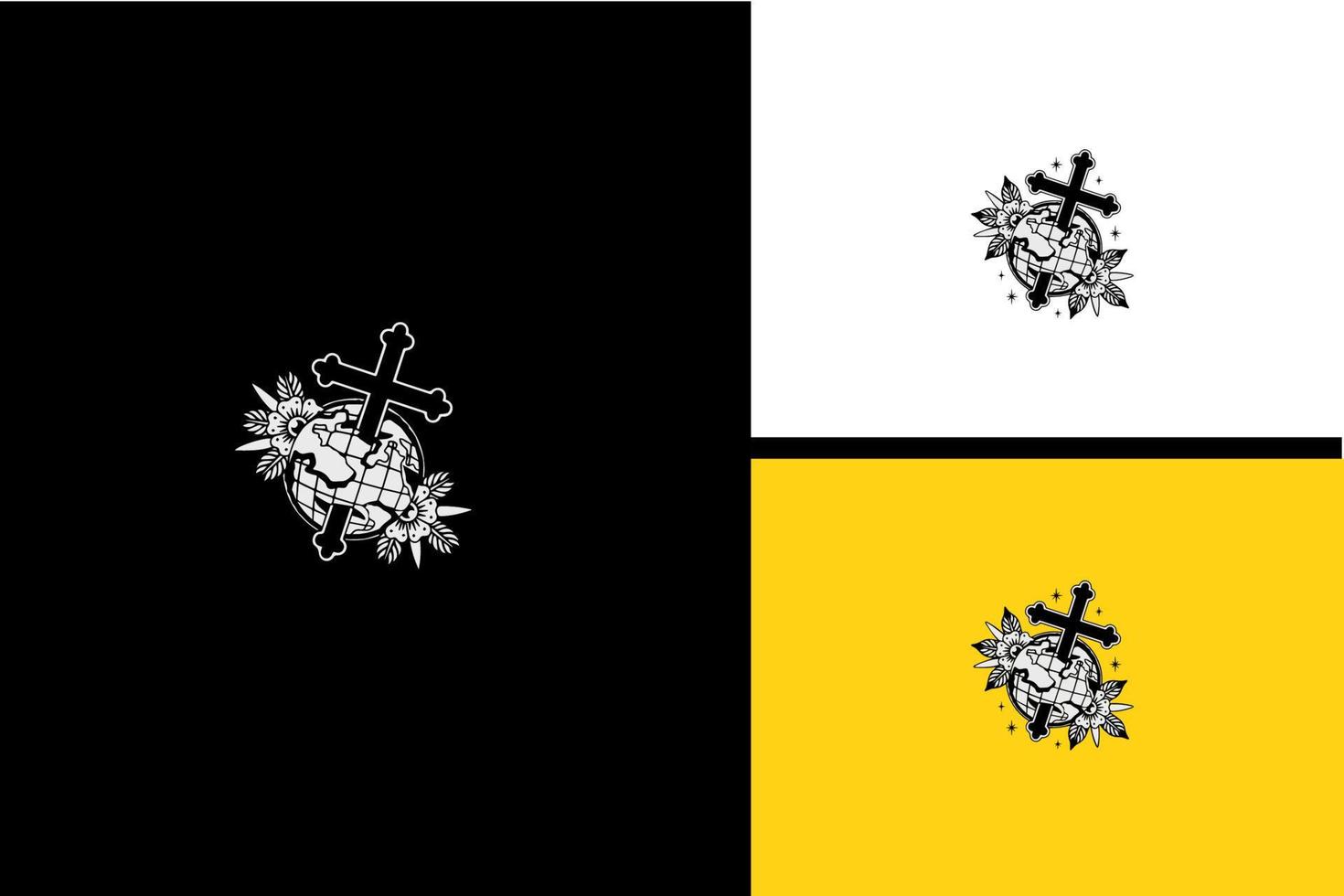 wereldbol en bloemen vector illustratie zwart-wit