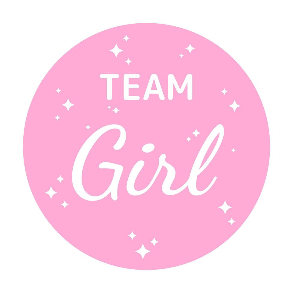 teammeisje voor gender reveal party. felgekleurde vector voor babydouche. babyshower stickers. goed voor uitnodiging, spandoek, poster.