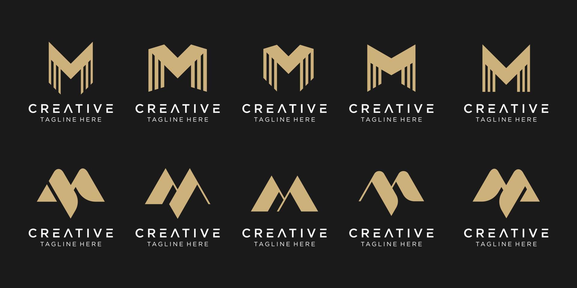 set van abstracte monogram m logo sjabloon. pictogrammen voor zaken van mode, sport, technologie. vector