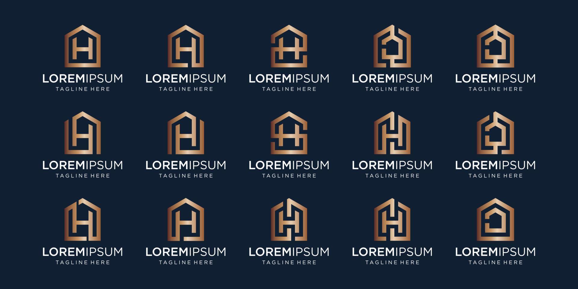 set huislogo gecombineerd met letter h, ontwerpsjabloon. vector