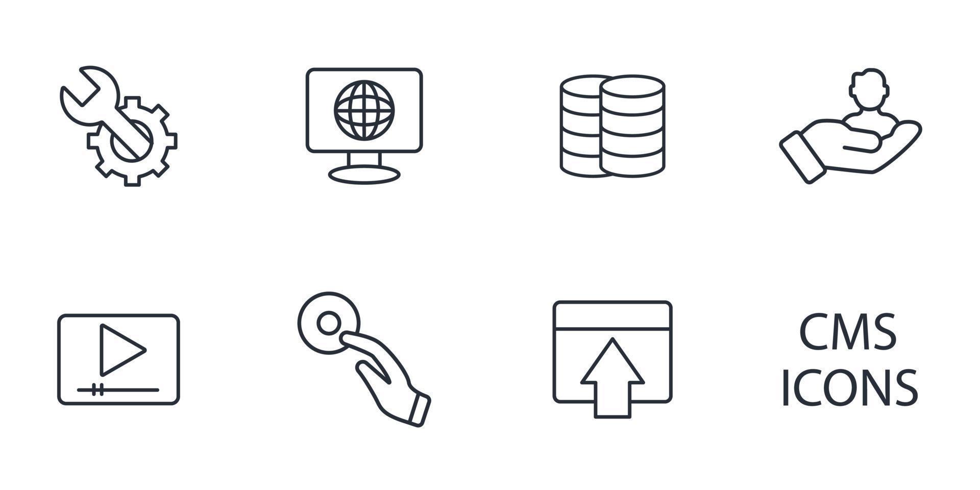 cms-pictogrammen instellen. cms pack symbool vectorelementen voor infographic web vector