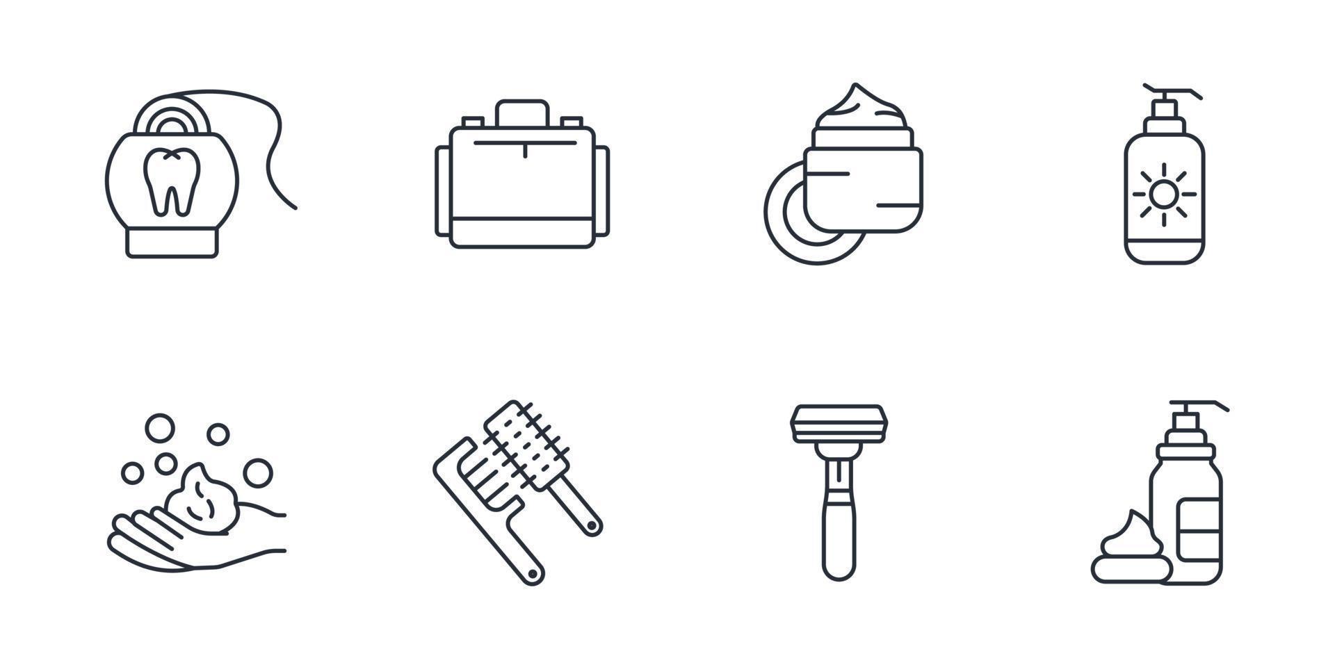 reizen toiletartikelen pictogrammen instellen. reistoiletartikelen pack symbool vectorelementen voor infographic web vector