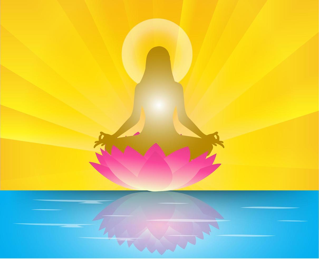 meditatie yoga met menselijk silhouet op lotusbloem vector