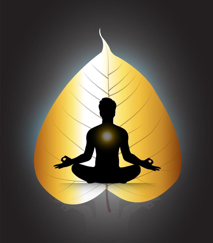 meditatie yoga met menselijk silhouet op een blad vector