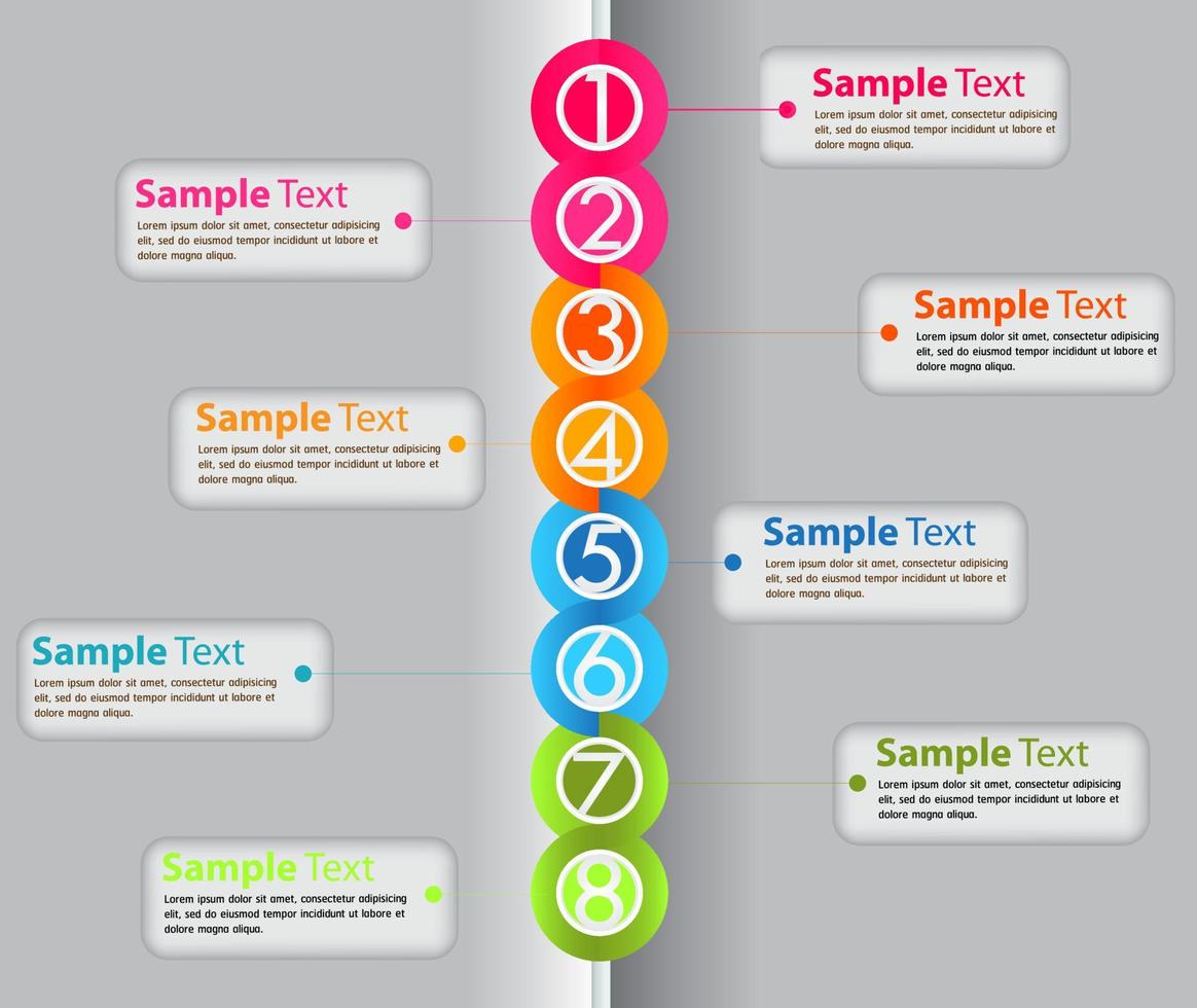 kleurrijke 8-stappen infographic vector