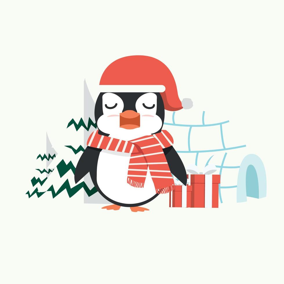 kerstpinguïn in een winter met bomen vector