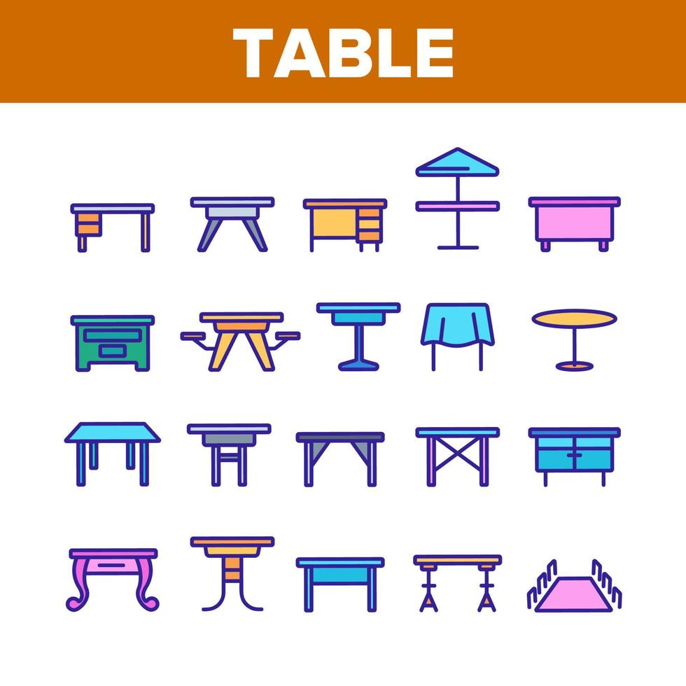 tafel bureau kleur elementen pictogrammen instellen vector