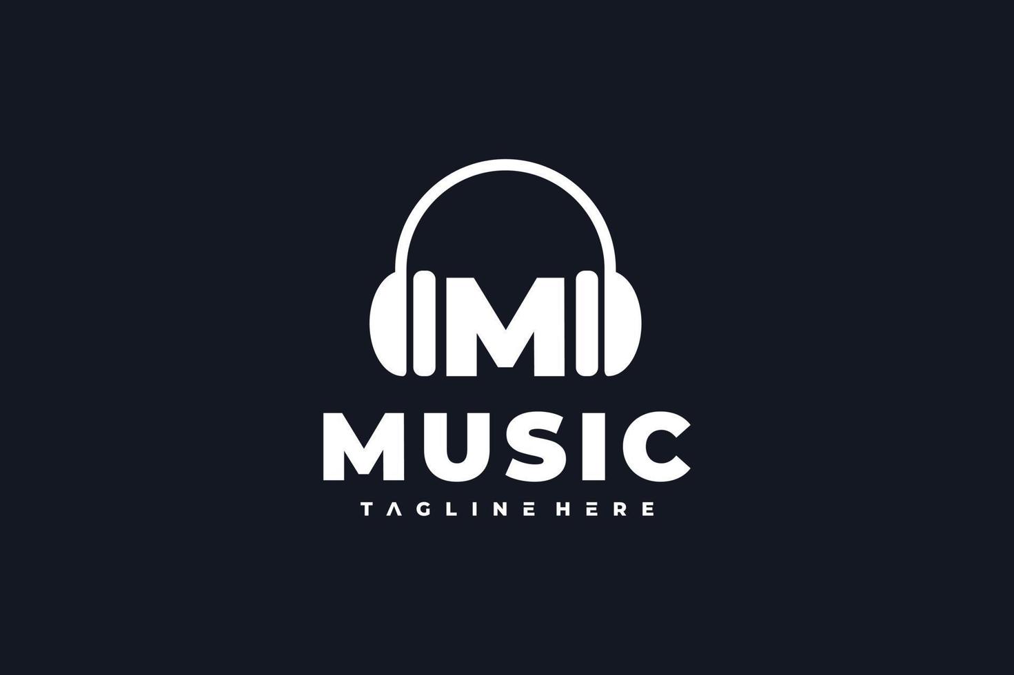 letter m muziek headset logo vector