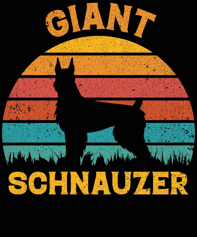 grappige reuzenschnauzer vintage retro zonsondergang silhouet geschenken hondenliefhebber hondenbezitter essentieel t-shirt vector