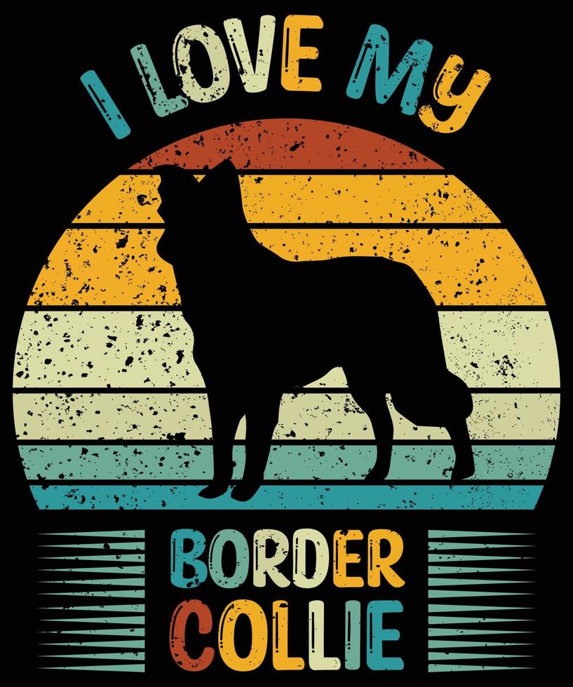 grappige border collie vintage retro zonsondergang silhouet geschenken hondenliefhebber hondenbezitter essentieel t-shirt vector