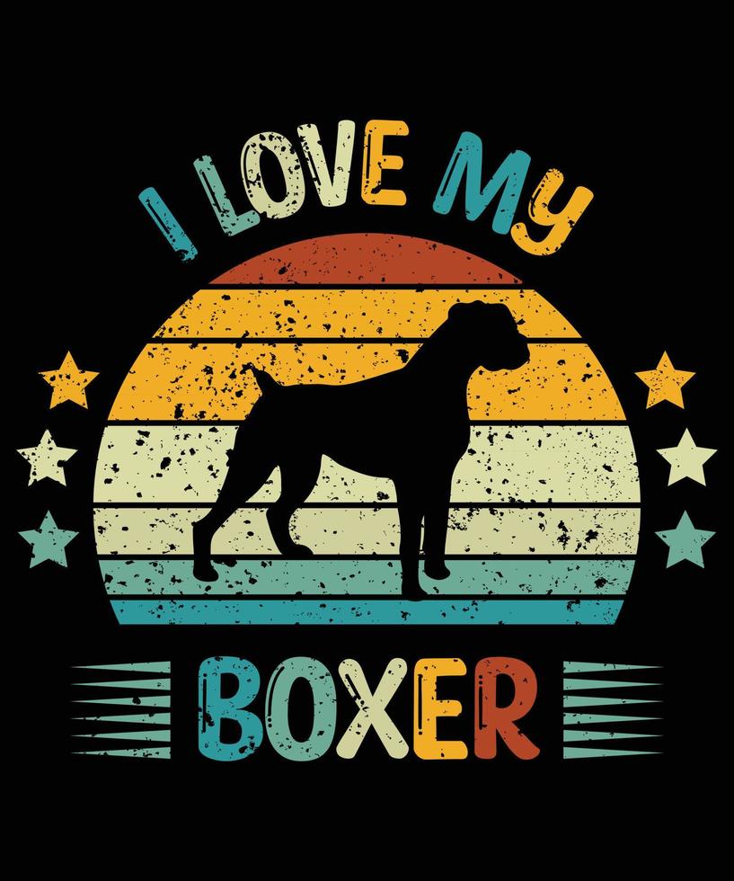grappige boxer vintage retro zonsondergang silhouet geschenken hondenliefhebber hondenbezitter essentieel t-shirt vector
