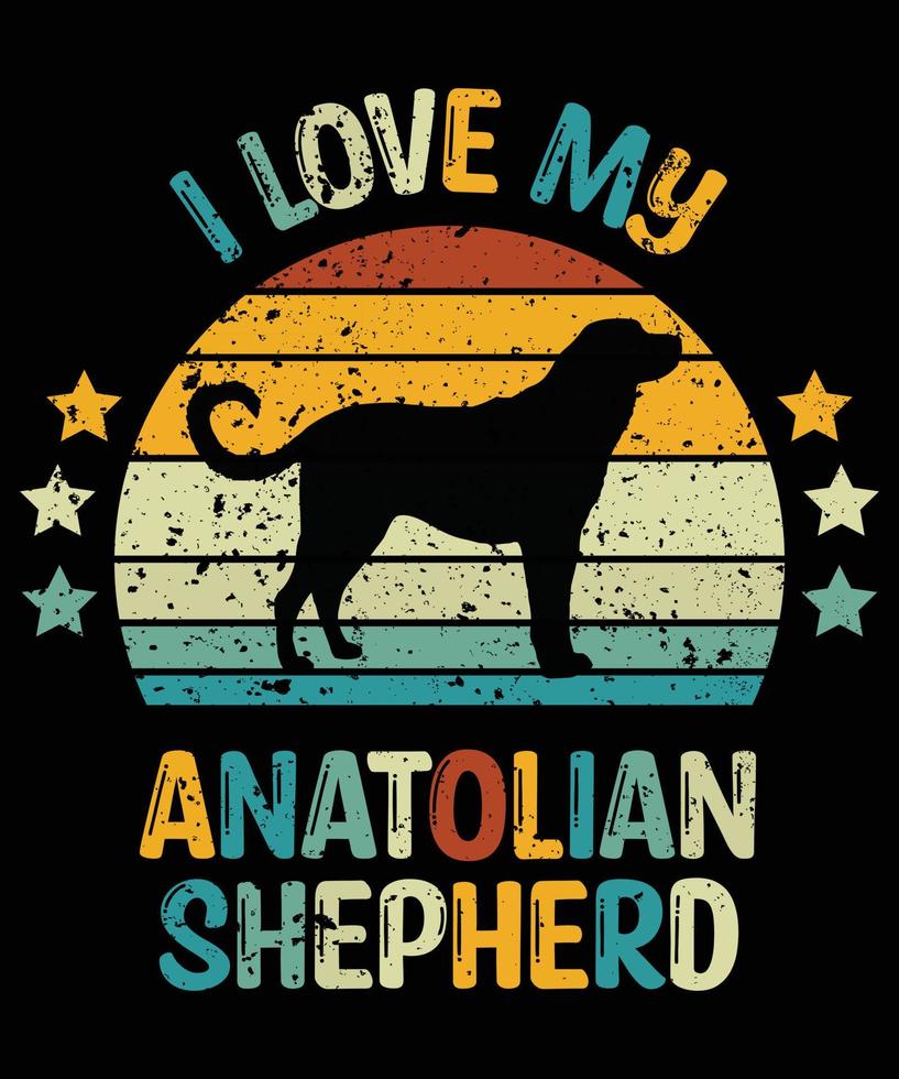 grappige anatolische herder vintage retro zonsondergang silhouet geschenken hondenliefhebber hondenbezitter essentieel t-shirt vector