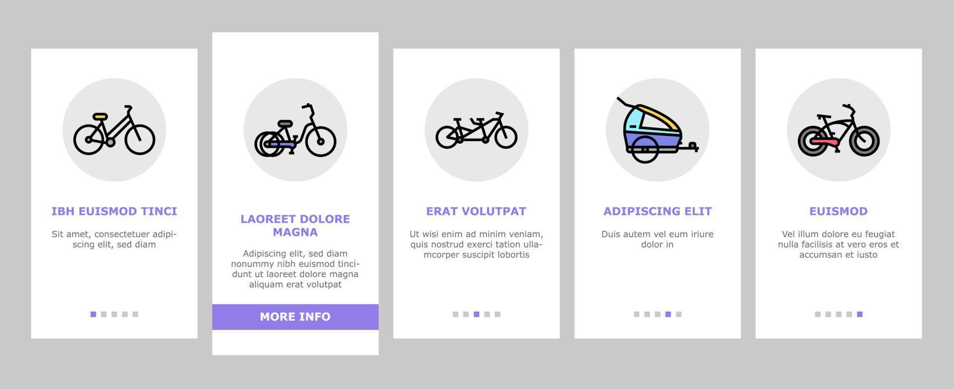 fietstransport en accessoires onboarding pictogrammen instellen vector