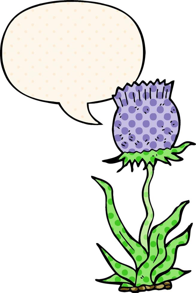 cartoon wilde bloem en tekstballon in stripstijl vector