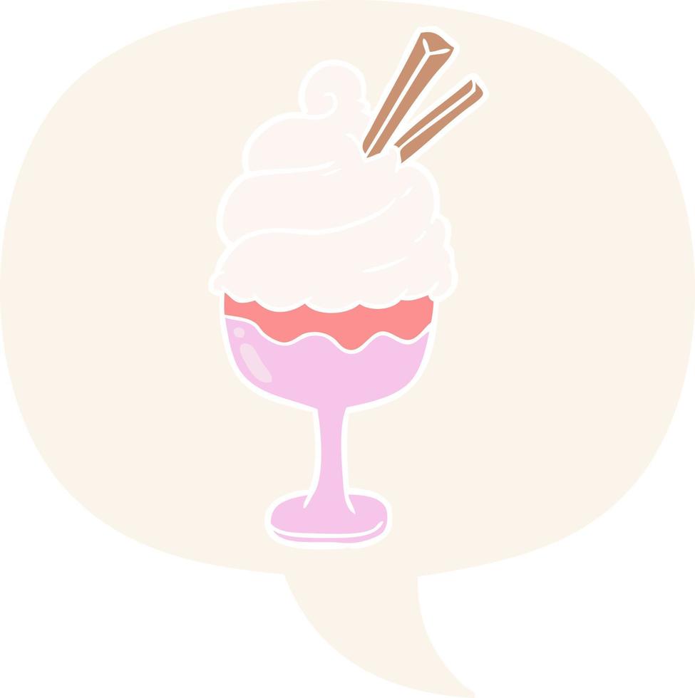 cartoon ijs dessert en tekstballon in retro stijl vector