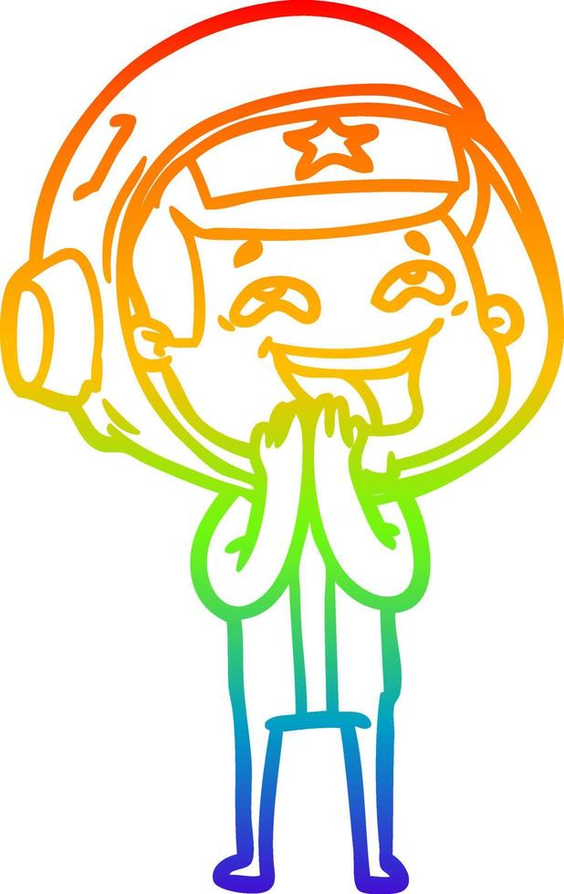 regenbooggradiënt lijntekening cartoon lachende astronaut vector