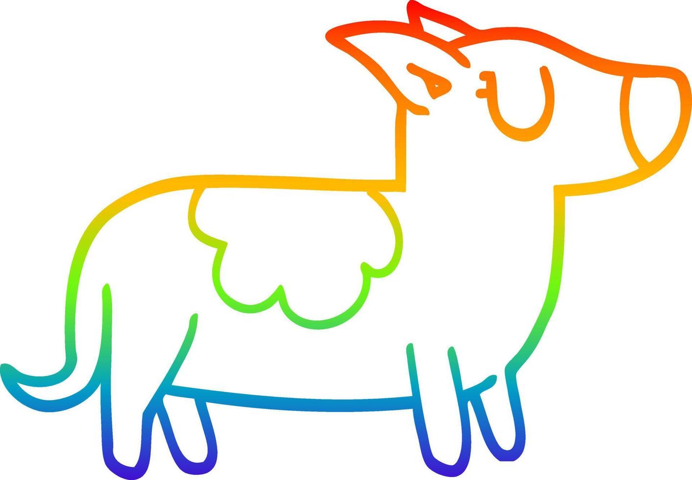 regenbooggradiënt lijntekening cartoon gelukkige hond vector