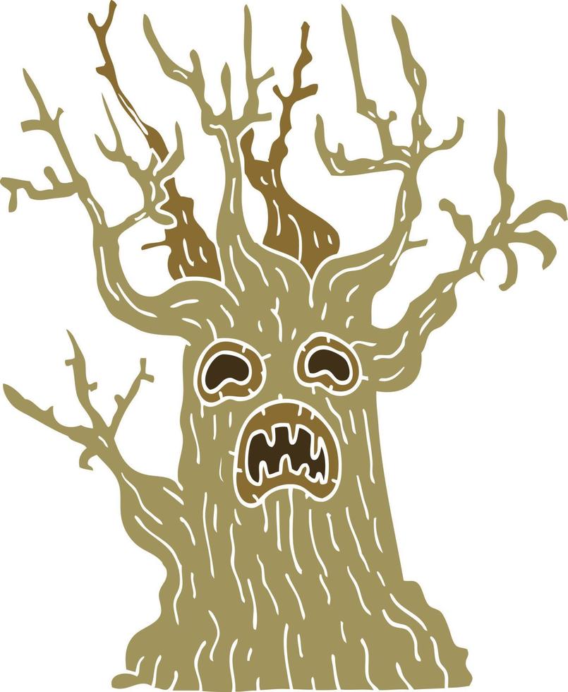 cartoon doodle griezelige boom vector