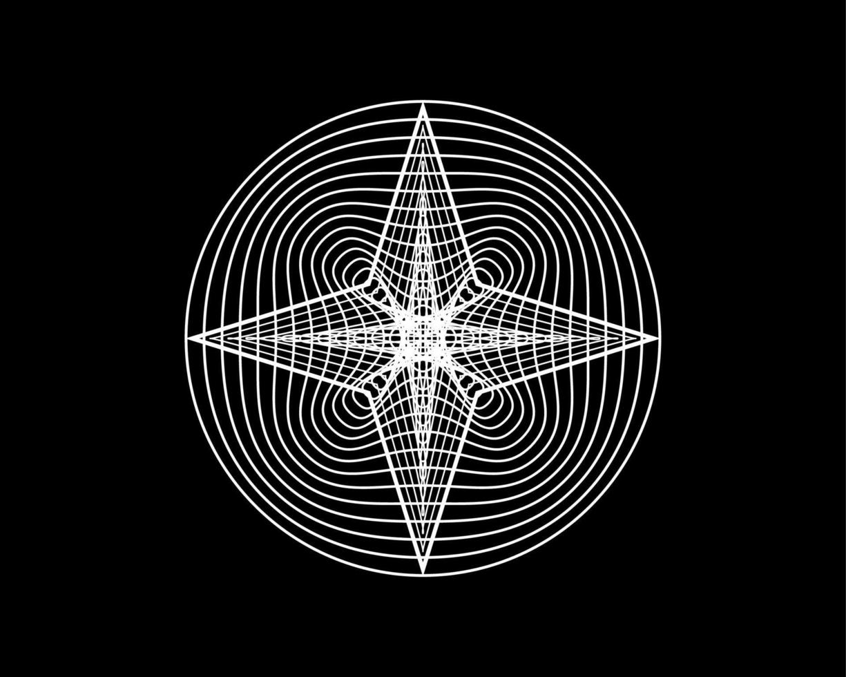 vier punt ster, elegant vector logo ontwerp, schoonheid decoratieve logo sjabloon, heilige geometrie in witte kleur, cirkel geometrische patroon geïsoleerd op zwarte achtergrond