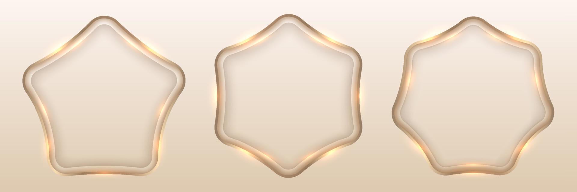 set badges gouden geometrische frames met lichteffect geïsoleerde achtergrond luxe stijl vector