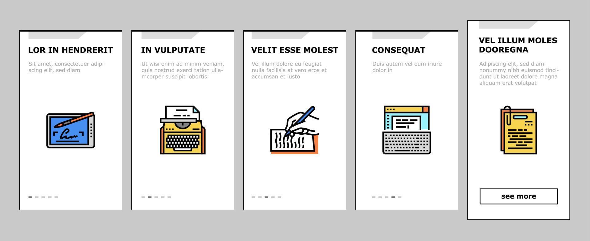 copywriting inhoud strategie onboarding pictogrammen instellen vector