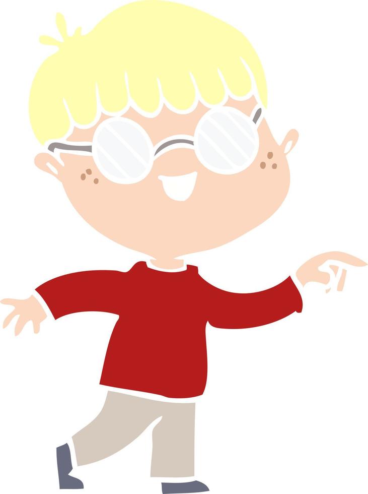egale kleurstijl cartoon jongen die een bril draagt vector