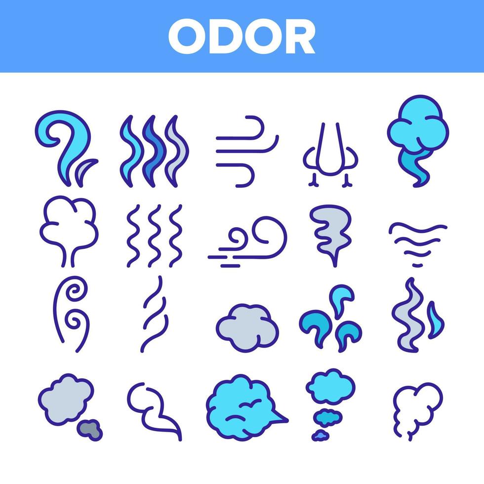 geur, rook, geur vector lineaire iconen set