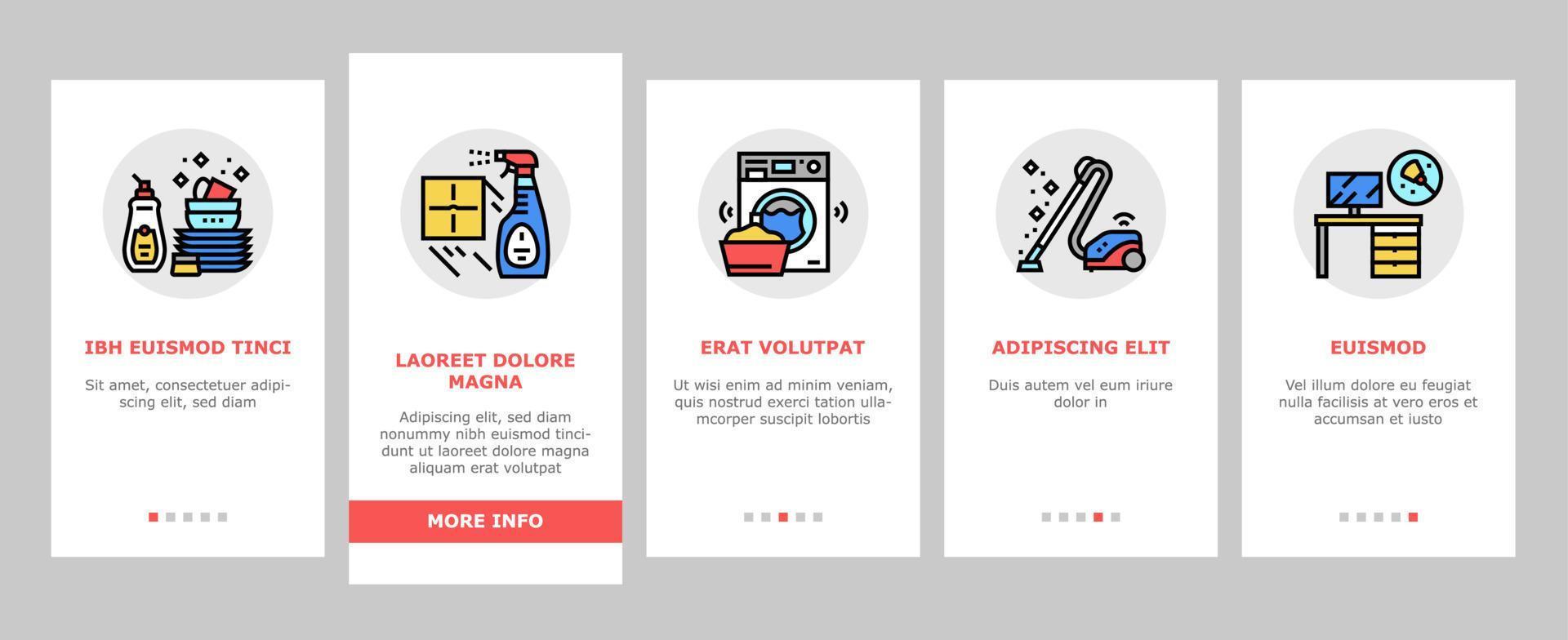 huishoudelijke schoonmaak onboarding pictogrammen instellen vector
