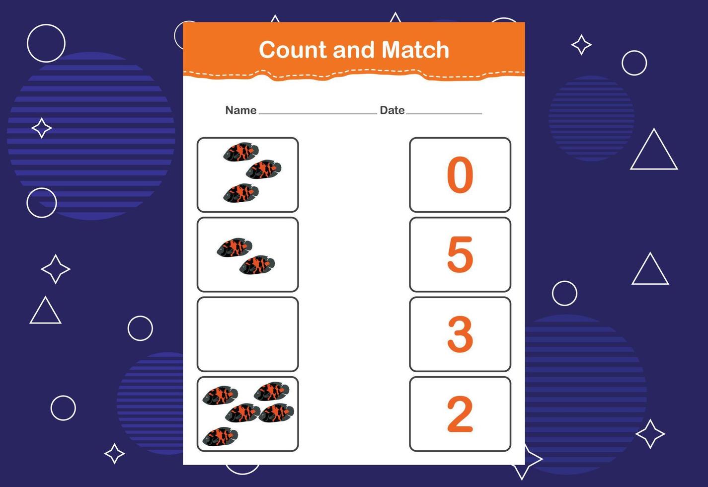 tellen en matchen met het juiste nummer. passend onderwijsspel. tel hoeveel items en kies het juiste aantal vector