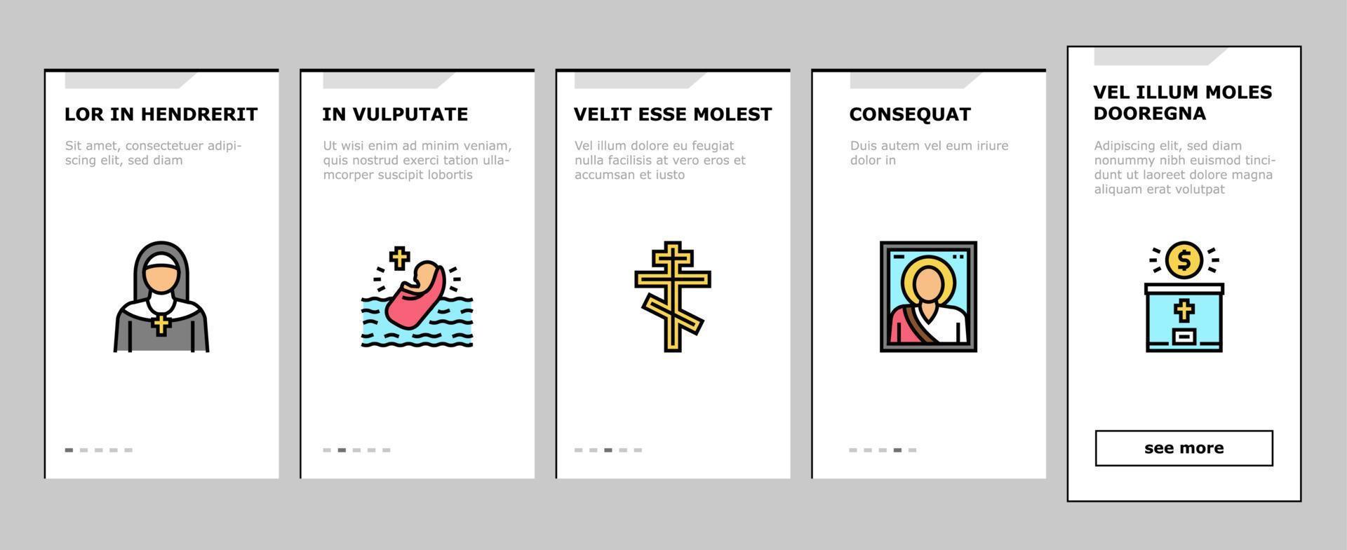 christendom religie kerk onboarding pictogrammen instellen vector