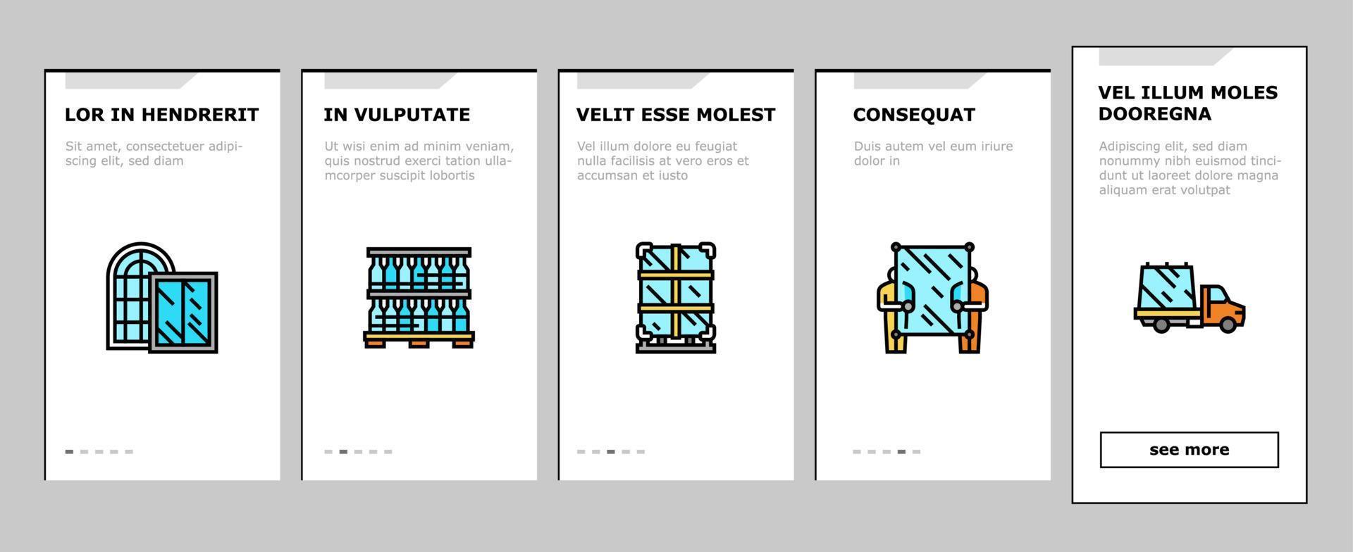 glas productie fabriek onboarding pictogrammen instellen vector