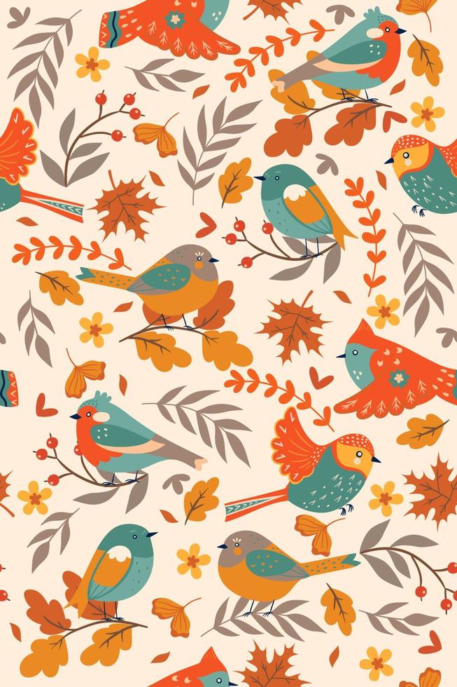 naadloze patroon met herfst vogels. vectorafbeeldingen. vector