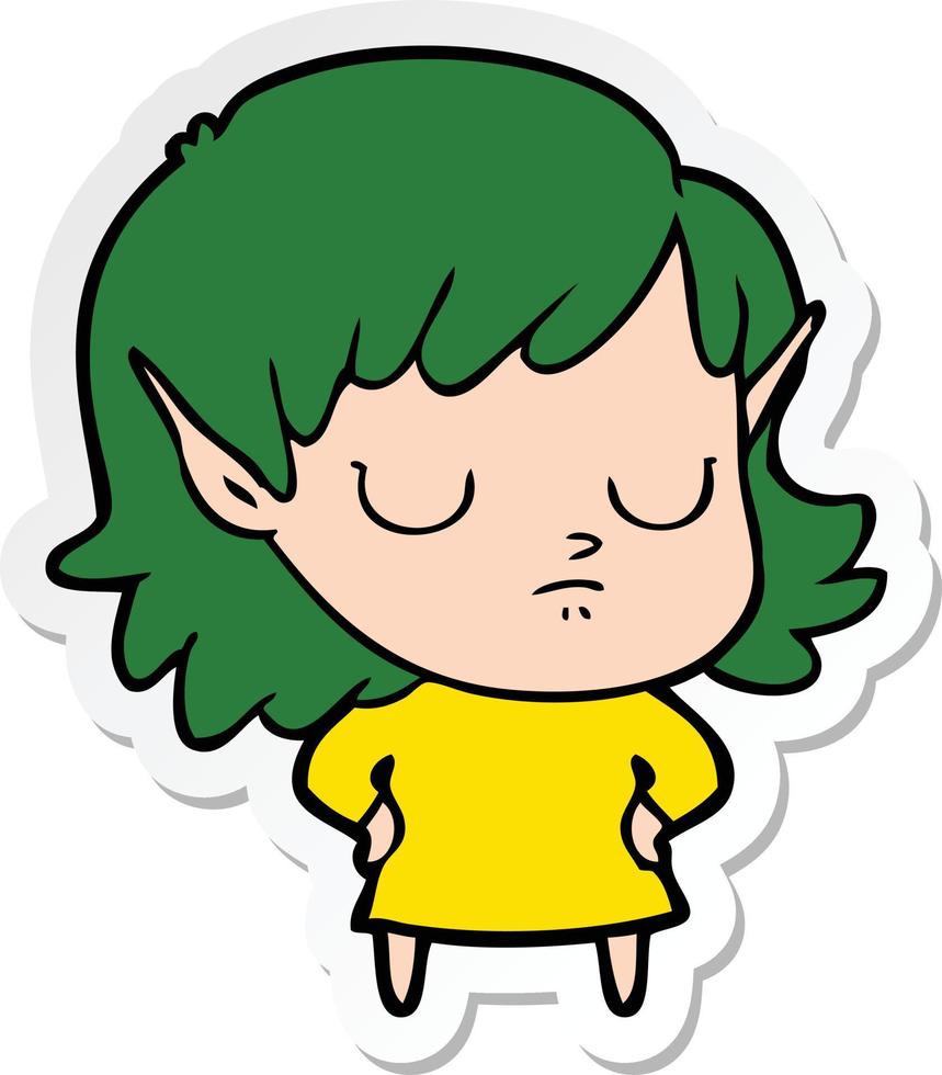 sticker van een cartoon elf meisje vector