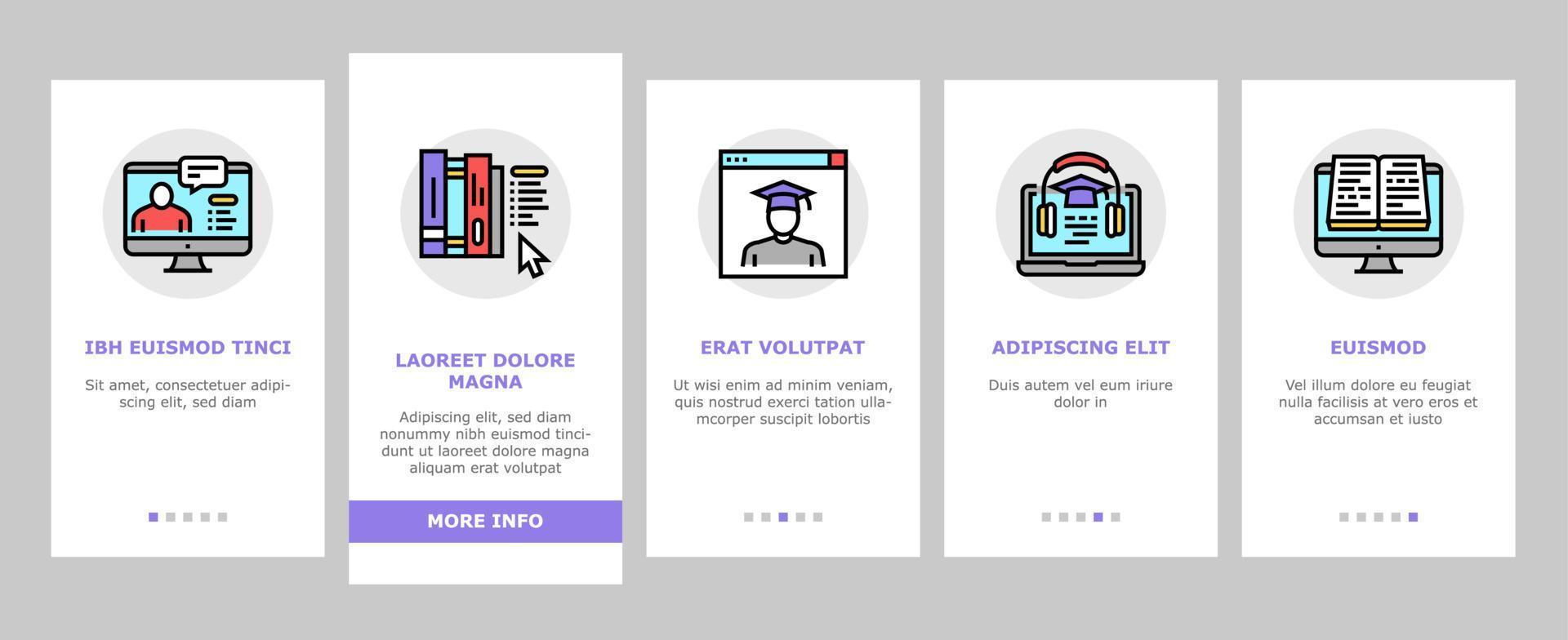 online onderwijs boek onboarding pictogrammen instellen vector