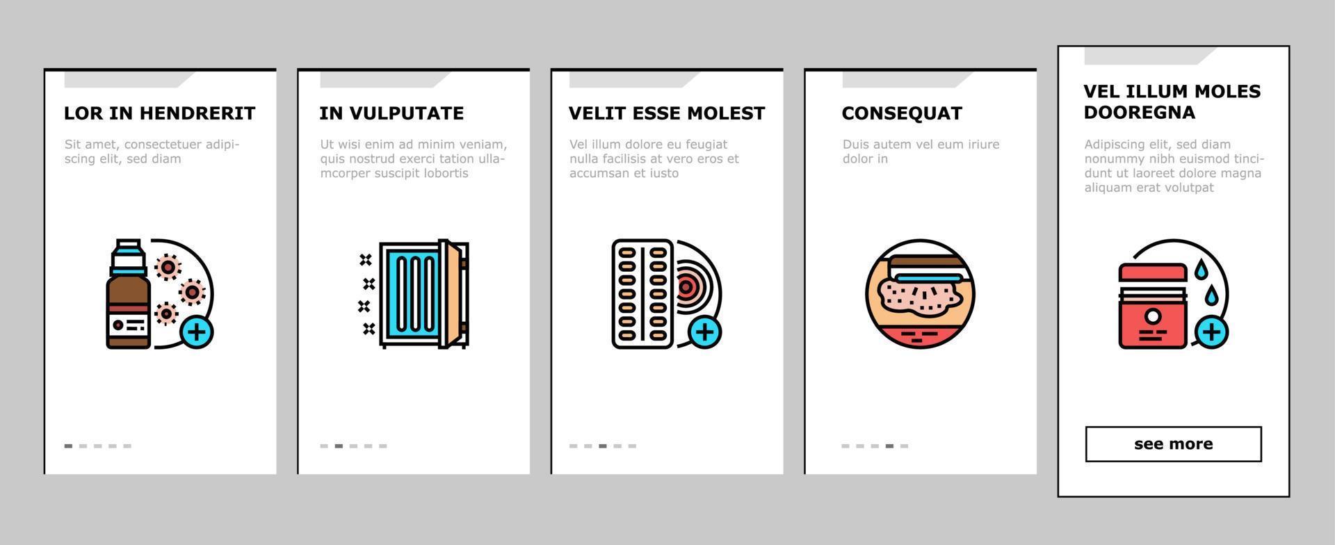 eczeem ziekte behandelen onboarding pictogrammen instellen vector