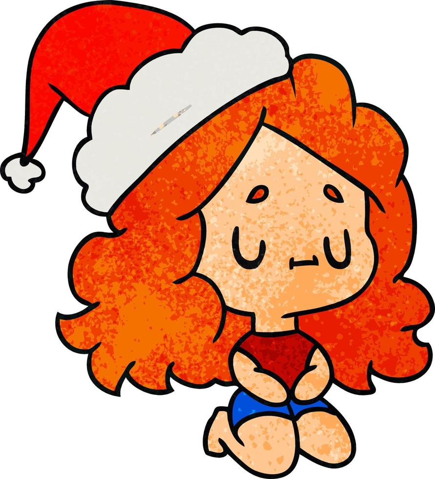 kerst getextureerde cartoon van kawaii girl vector