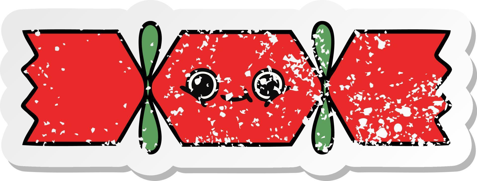 verontruste sticker van een schattige cartoon-kerstkraker vector