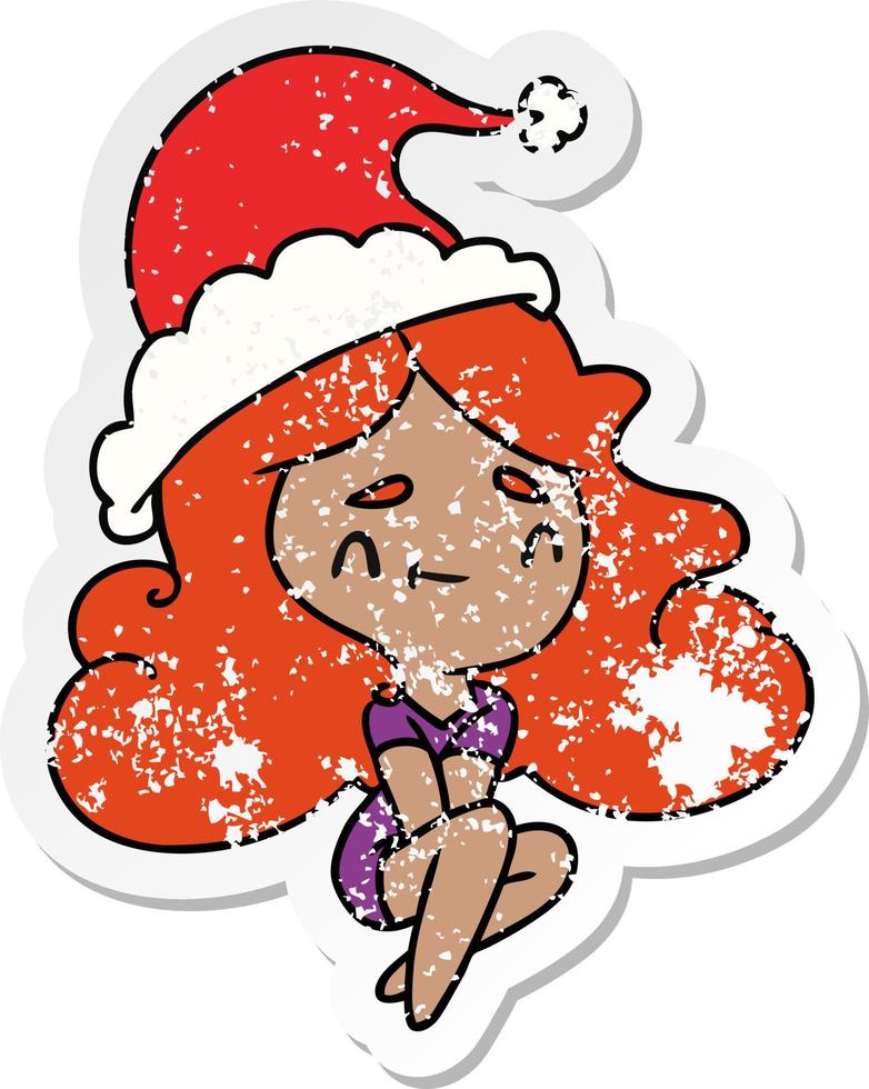 kerst verontruste sticker cartoon van kawaii meisje vector